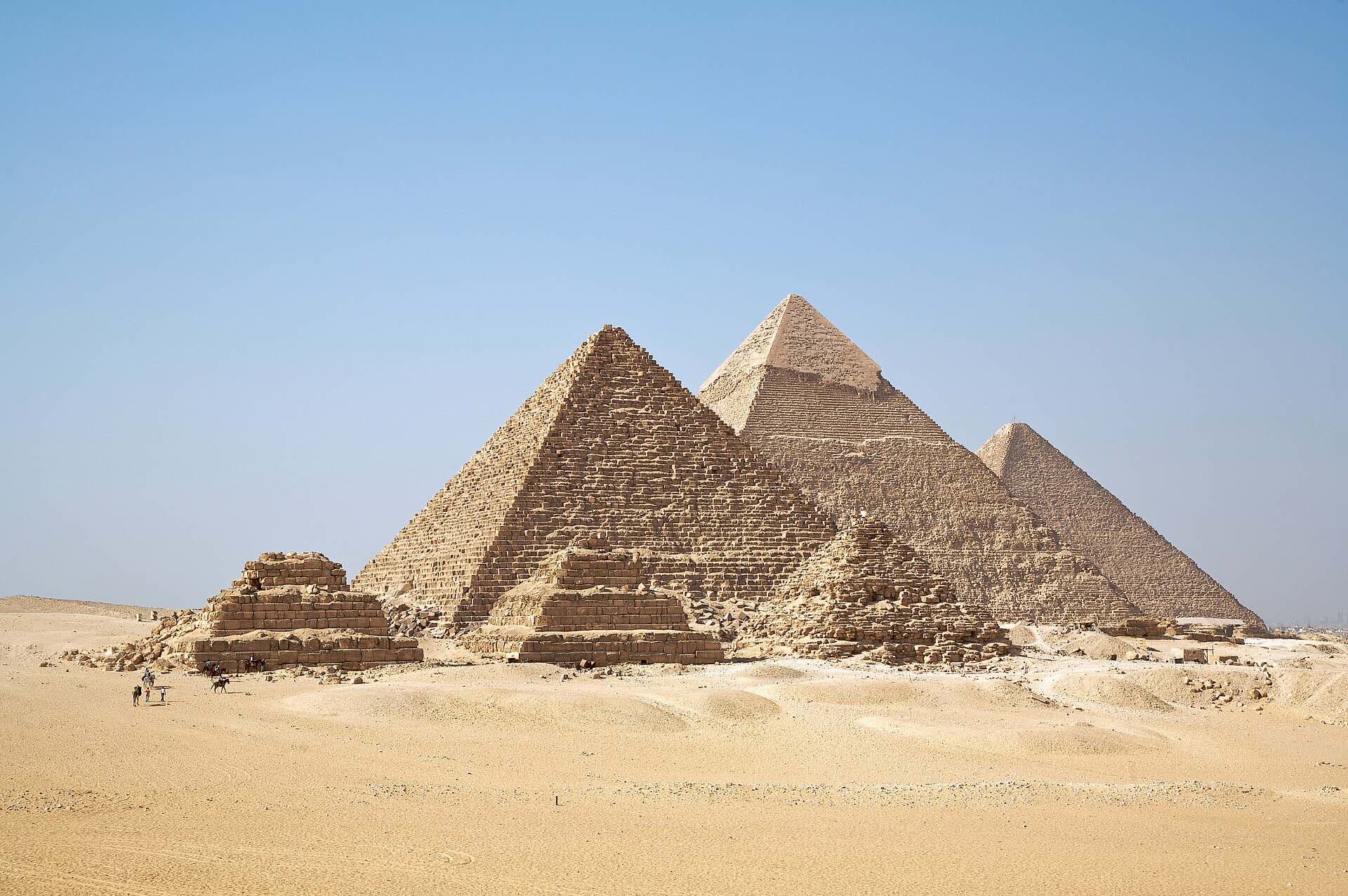 The pyramids of Giza in the desert